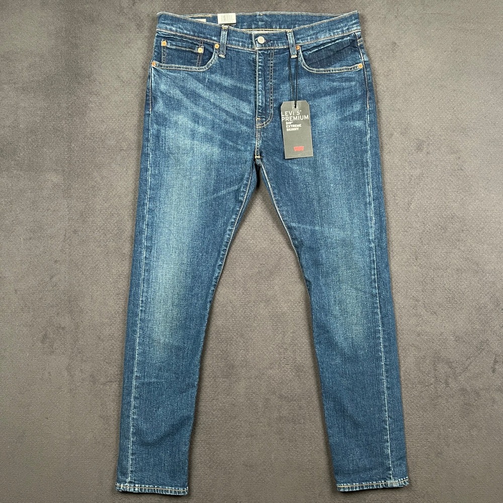 Levis Premium 519 Extreme Skinny Jeans Mens 36x32 Indigo Stone Wash Stretch NEW